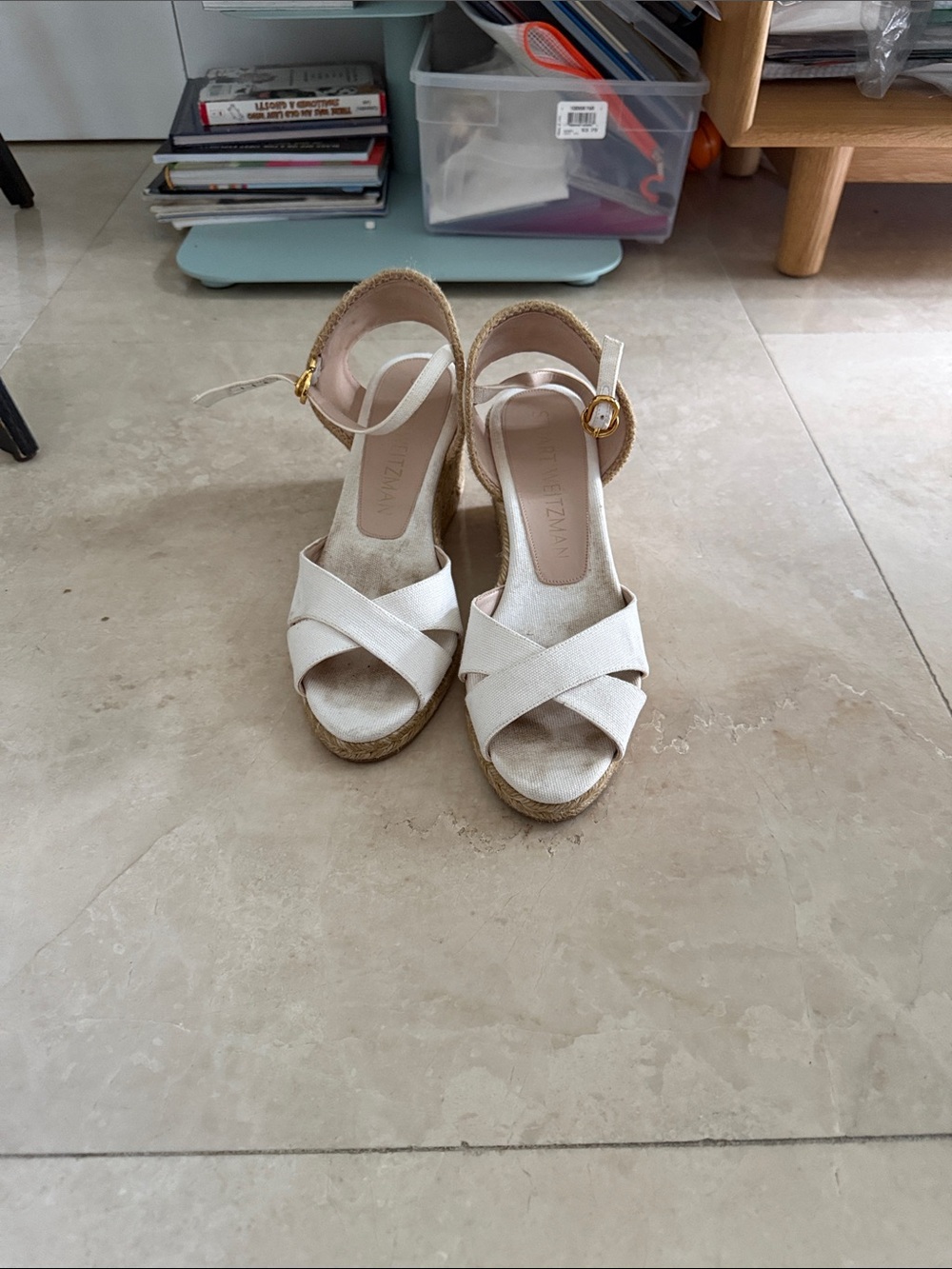 Stuart Weitzman Women’s Cream Espadrille Wedge Sandals -